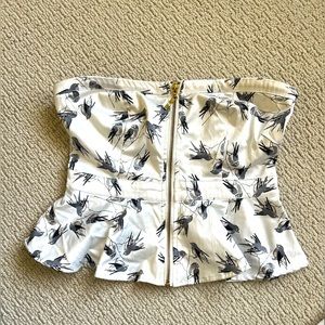 Vintage bird print with gold zipper tube top